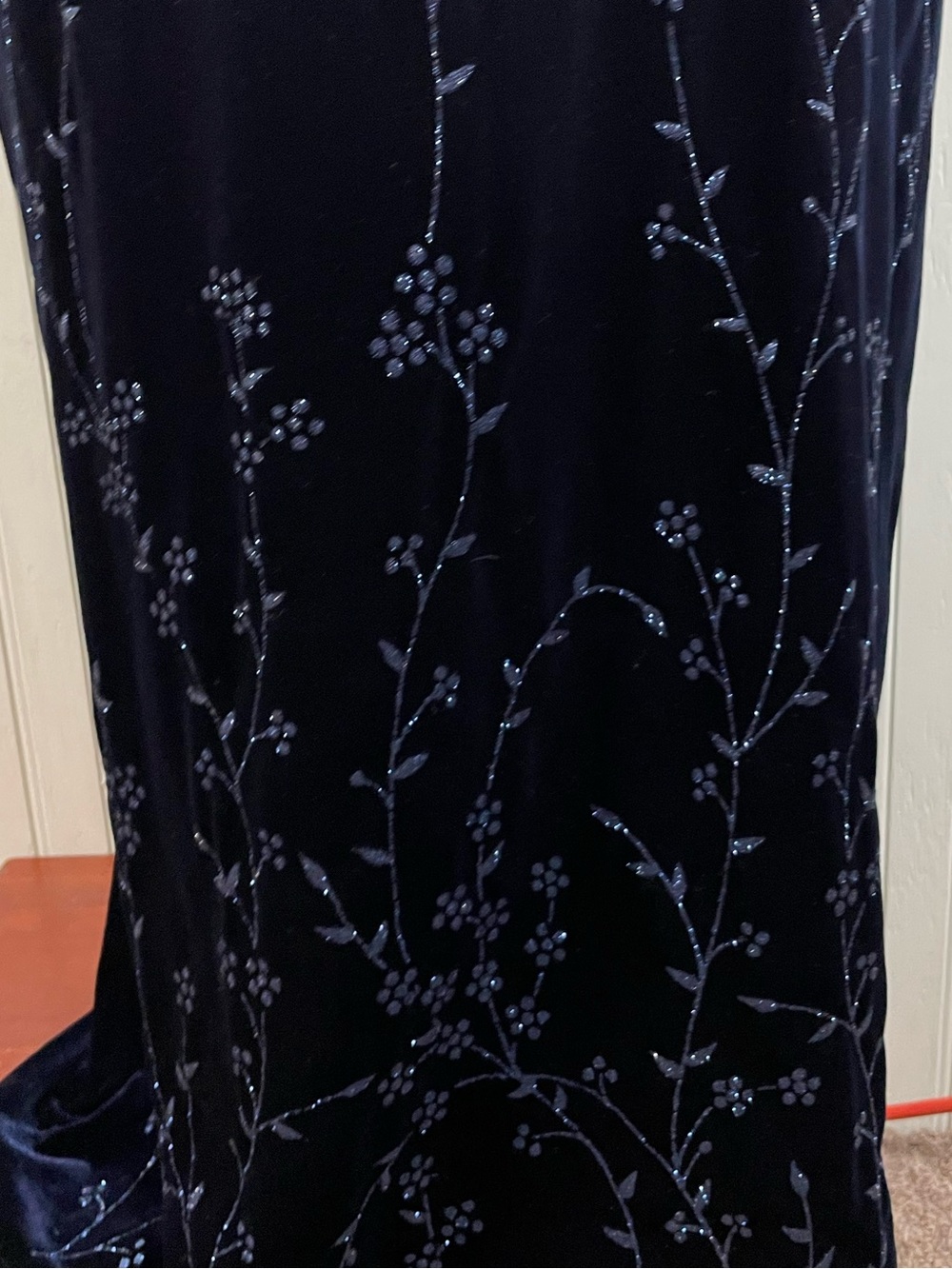 Vintage 90s Y2K Deep Blue Velvet Glitter Flower Maxi Dress Whimsigoth Fairycore - Picture 6 of 12